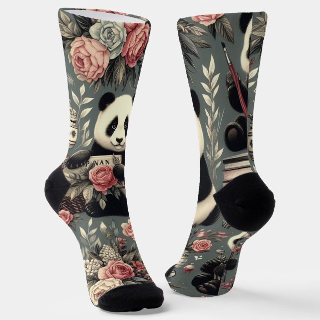 Chaussette Cute Vintage Panda Floral (Angulaire)