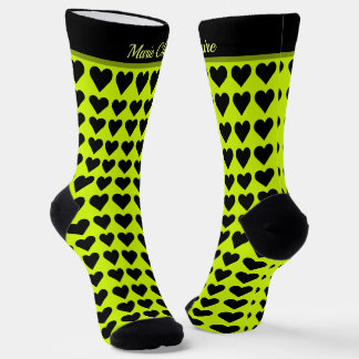 Chaussette Cyber Lime Black Little Hearts Nom personnalisé Sc