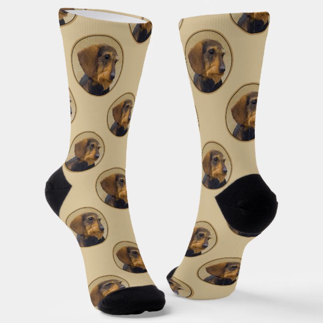 Chaussette Dachshund Peinture Fil cheveux noir & Tan Dog Art (Angulaire)
