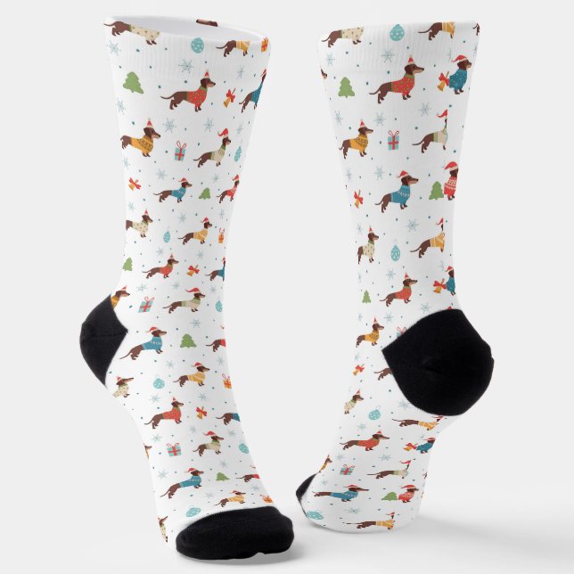 Chaussette Dachshunds dans le Motif des pulls de Noël (Angulaire)