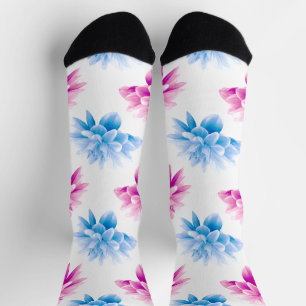 Chaussette Dahlia Rose, Dahla Bleue, Motif Floral, Fleurs