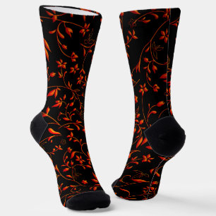 Chaussette Damas rouge orange sur noir