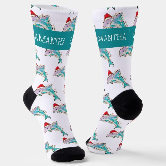 Chaussette Dauphin de Noël Mer Océan Nom personnalisé  (Angulaire)