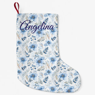 Chaussette de Noël à fleurs bleues