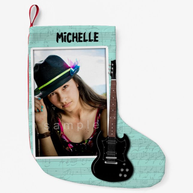 Chaussette de Noël avec photo de joueur de guitare (Devant)