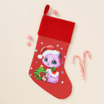 Bas de chat de Noël rayé par velours fait par USA