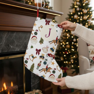 Chaussette de Noël Camion Rouge Motif Jouet Ancien