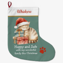 Chaussette de Noël Chat Endormi sur des Cadeaux –