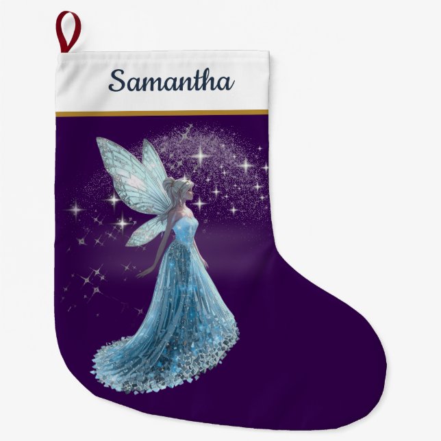 Chaussette de Noël Fée Bleue & Argent – Hiver (Devant)