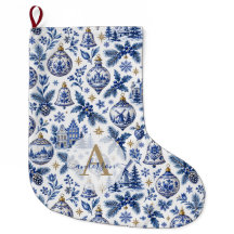 Chaussette de Noël personnalisée Delft bleu blanc 