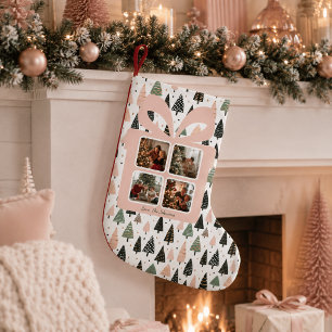 Chaussette de Noël rose moderne personnalisée