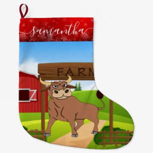 Chaussette de Noël taureau ferme laitière
