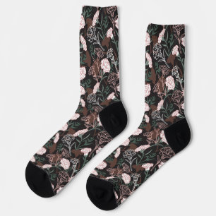 Chaussette Délicates oeillets roses avec fleurs Feuilles vert