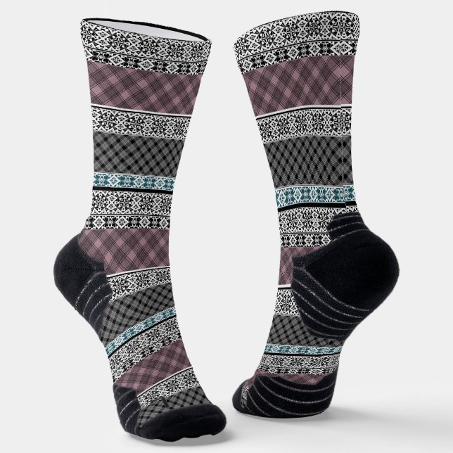 Chaussette Dentelle patchwork noir et blanc (Angulaire)
