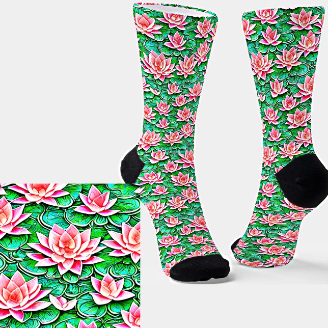 Chaussette Des Fleurs De Lotus Roses Qui Se Posent Sur Des Fe (Créateur téléchargé)