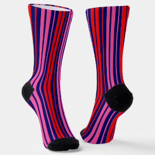 Chaussette Design à rayures verticales bleu marine rouge rose
