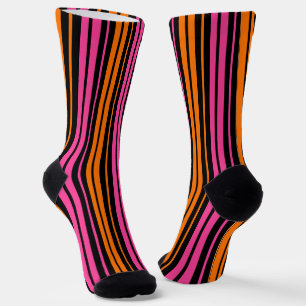 Chaussette Design bandes verticales orange rose noir  