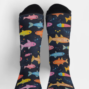 Chaussette Dessin à la craie de poisson de mer noir