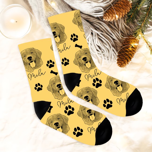 Chaussette Dessin à main personnalisé pour chien d'or (Créateur téléchargé)