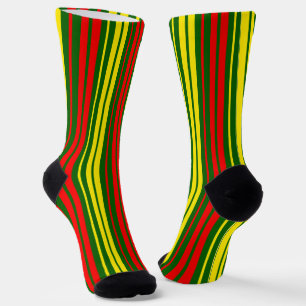 Chaussette Dessin à rayures verticales vert jaune rouge  