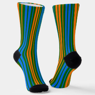 Chaussette Dessin à rayures verticales vert orange bleu  