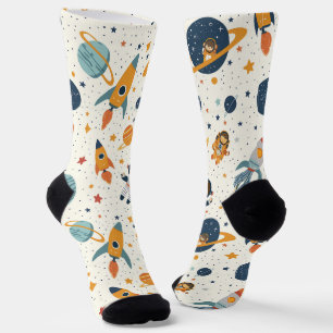 Chaussette Dessins de l'espace sur fond blanc