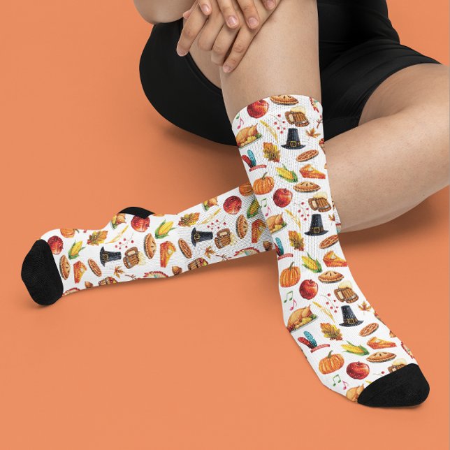 Chaussette Dîner Turquie Thanksgiving Automne (Créateur téléchargé)
