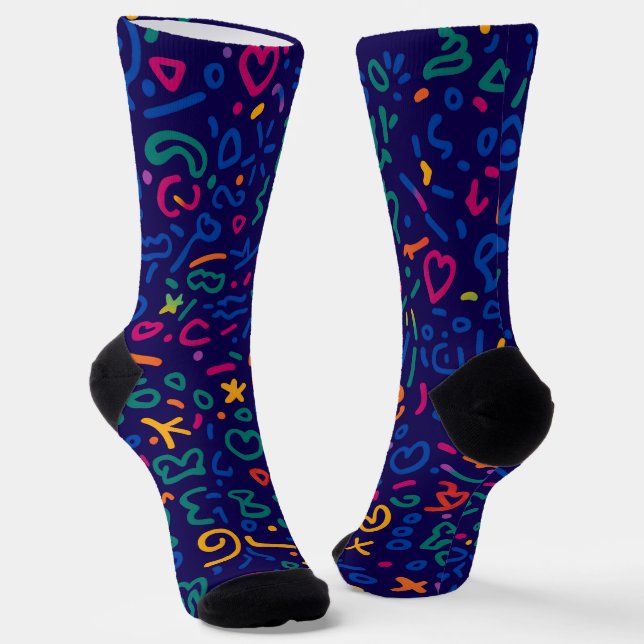 Chaussette Doodle amusant coloré formes vibrantes (Angulaire)