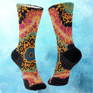 Chaussette Dot Mandala bleu rose noir et jaune