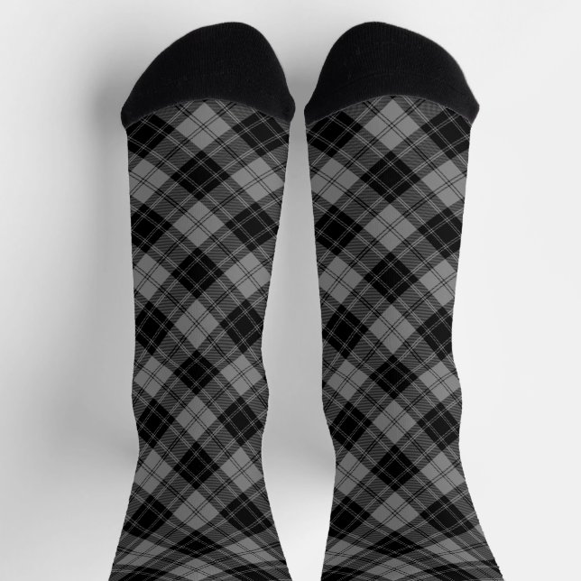 Chaussette Douglas tartan noir gris plaid (Haut)
