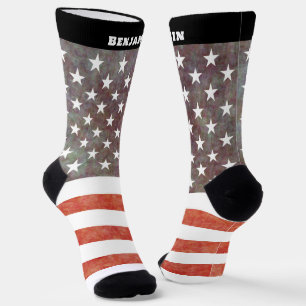 Chaussette Drapeau américain personnalisé avec nom Hommes