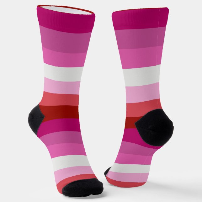 Chaussette Drapeau de fierté lesbienne rose, blanc, rouge ray (Angulaire)