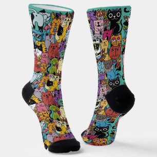 Chaussette Drôle Cats Illustration Couleur personnalisée