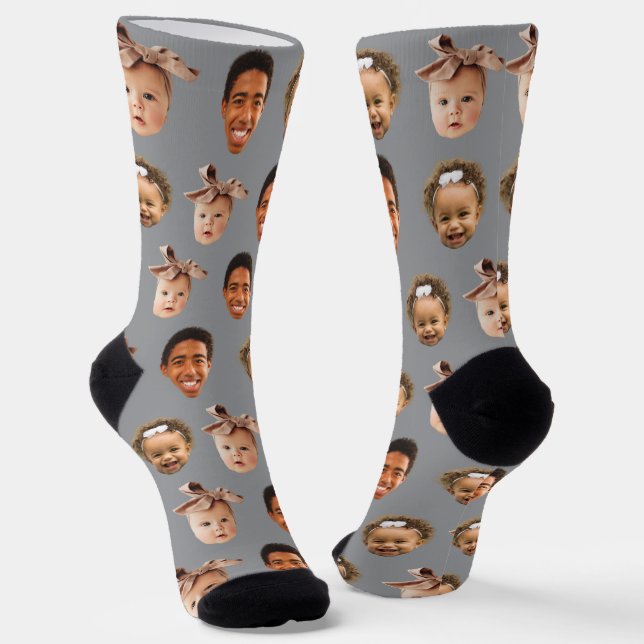 Chaussette Drôle papa personnalisé de 3 enfants Photo Grey (Angulaire)