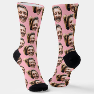 Chaussette drôle personnalisée rose avec photo de 