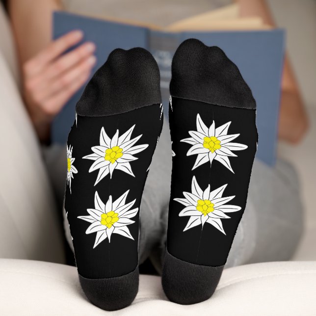 Chaussette Edelweiss Doodle Flowers Black Crew Chaussettes (Fond)