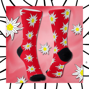 Chaussette Edelweiss Motif Floral Red Crew Chaussettes