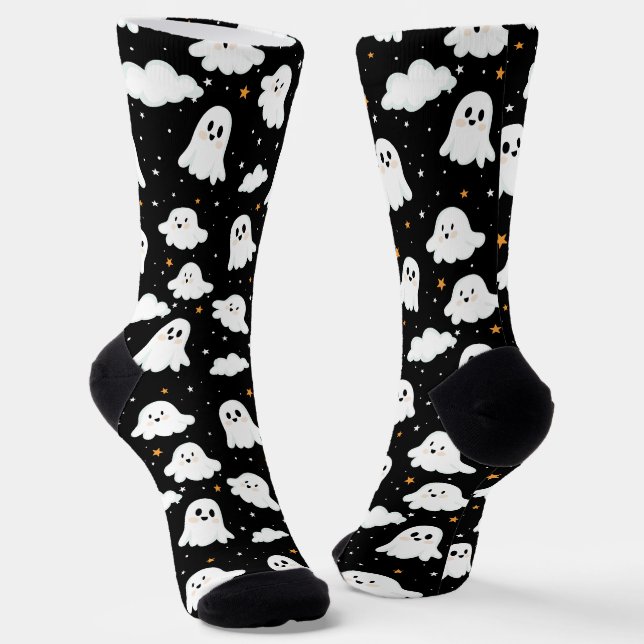Chaussette Éffrayant mignon Halloween Ghost Nuageux Star Sky (Angulaire)