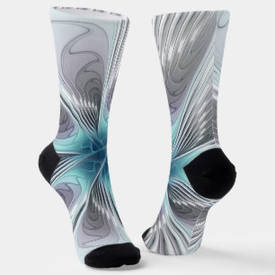 Chaussette Elégance Moderne Bleu Gris Blanc Fractage Art Flow