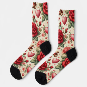 Chaussette Élégance romantique : Roses et coeurs