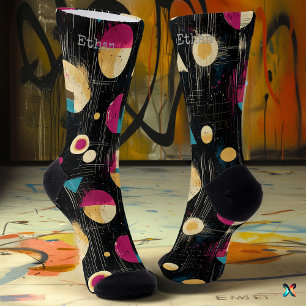 Chaussette Élégant Abstrait en Or, Magenta, Sarcelle sur Fond