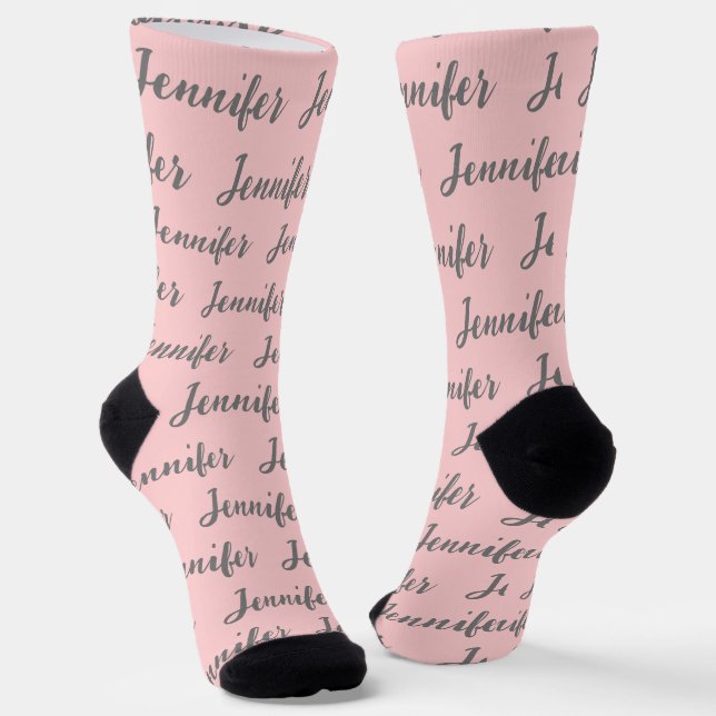 Chaussette Élégant Blush rose Gris Script Personnalisé Femmes (Angulaire)