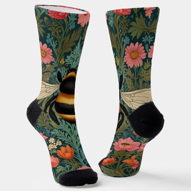 Chaussette Elegant boho retro bumblebee spring florals  (Angulaire)