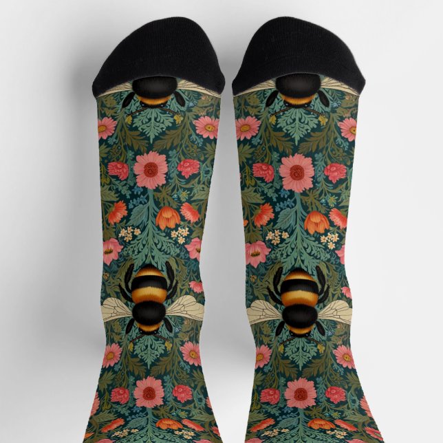 Chaussette Elegant boho retro bumblebee spring florals  (Haut)