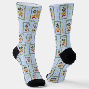 Chaussette Élégant cor français Noël Bleu clair2 Monogramme