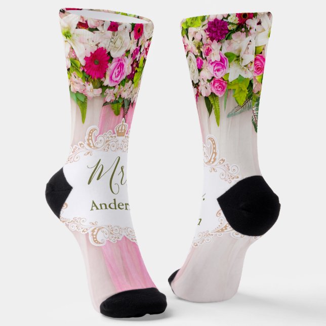 Chaussette Élégant Mariage floral rose vif Mme. (Angulaire)