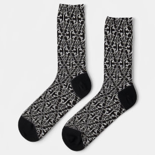 Chaussette Élégant motif de damas dépoli noir blanc