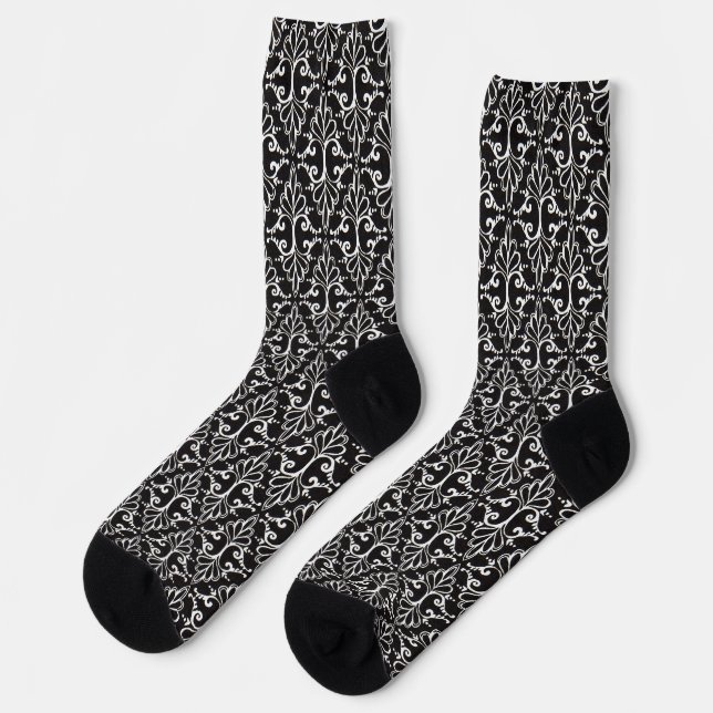 Chaussette Élégant motif de damas dépoli noir blanc (Gauche)