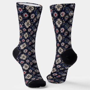 Chaussette Élégant motif floral bleu marine