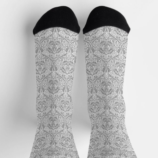 Chaussette Élégant motif floral gris (Haut)